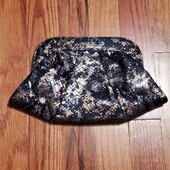 EUC! VINTAGE Lauren Merkin Blue Animal Print Snakeskin Leather Clutch